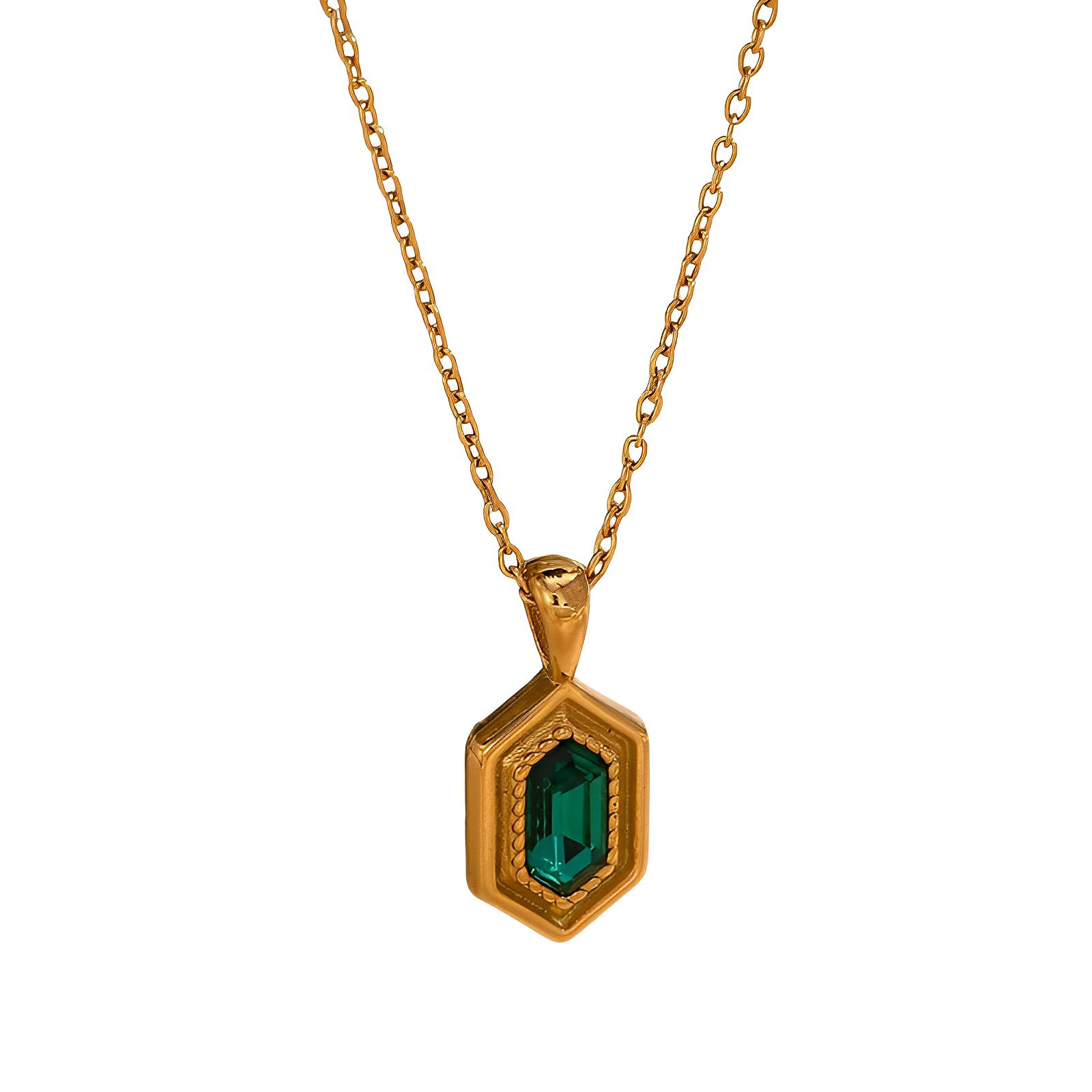 Colar Emerald Hexágono - Banho em Ouro 18K