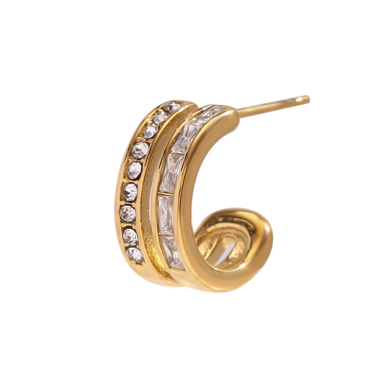 Brinco Sparkly Rows - Banho em Ouro 18K