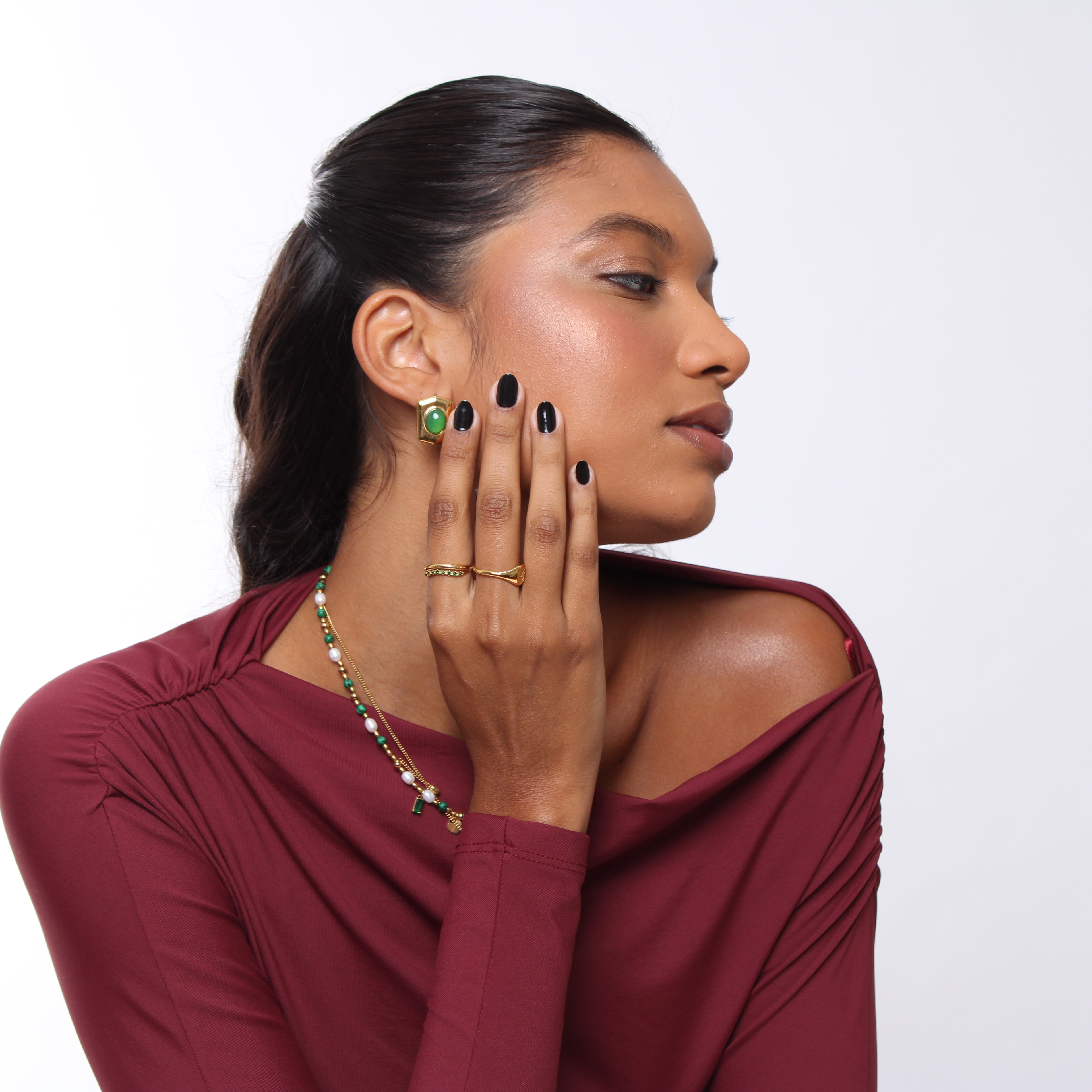 Brinco Agathe Stone - Banho em Ouro 18K