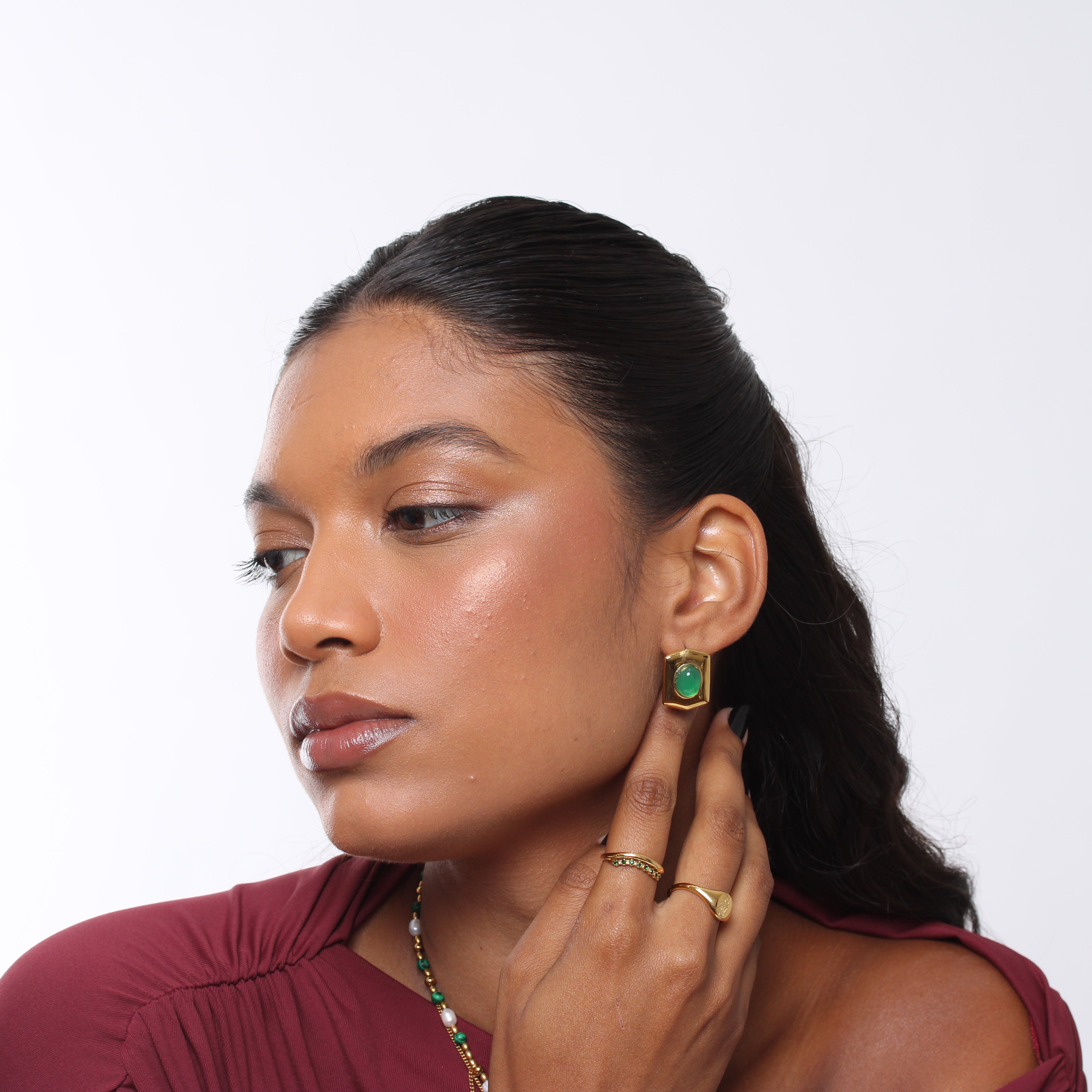 Brinco Agathe Stone - Banho em Ouro 18K