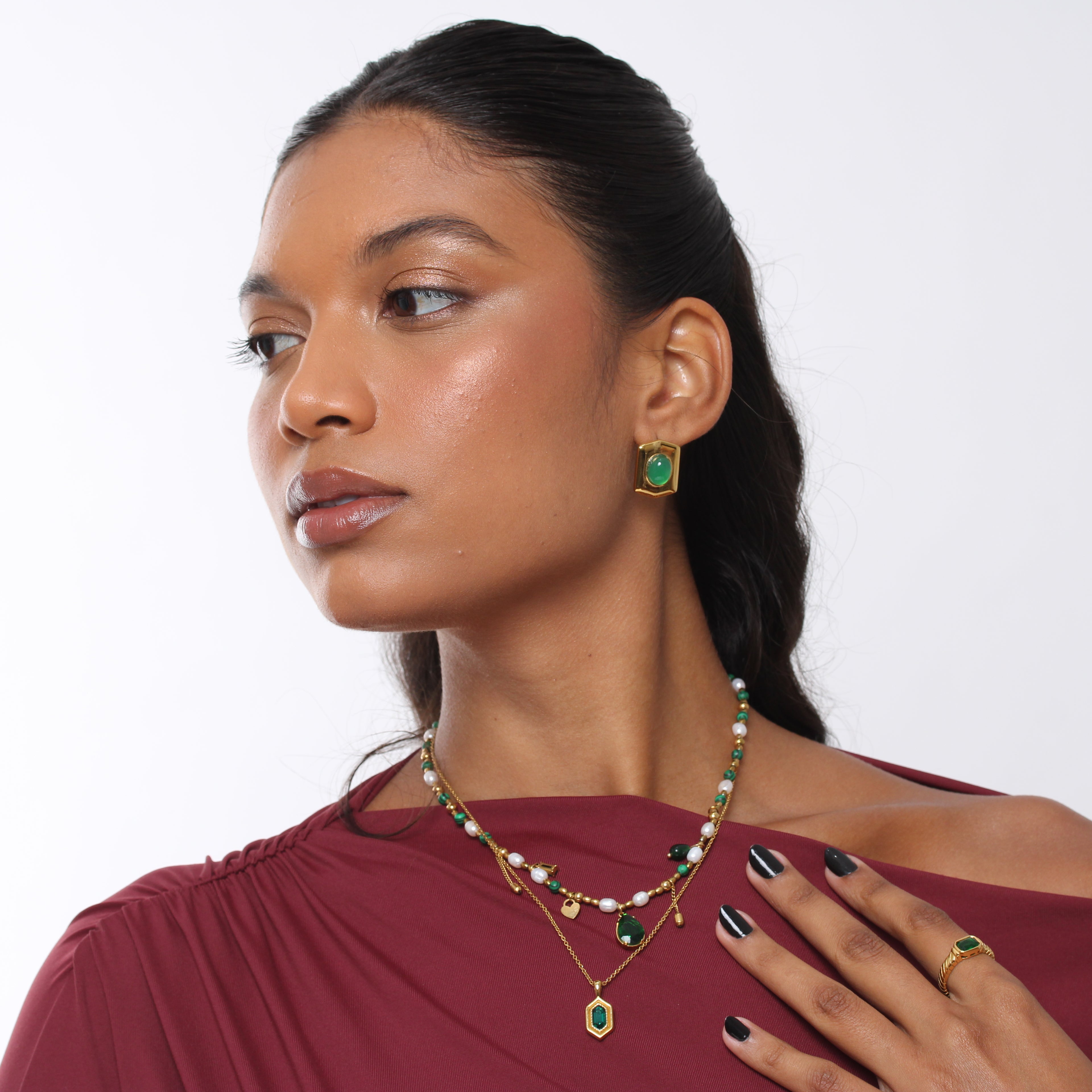 Colar Emerald Hexágono - Banho em Ouro 18K