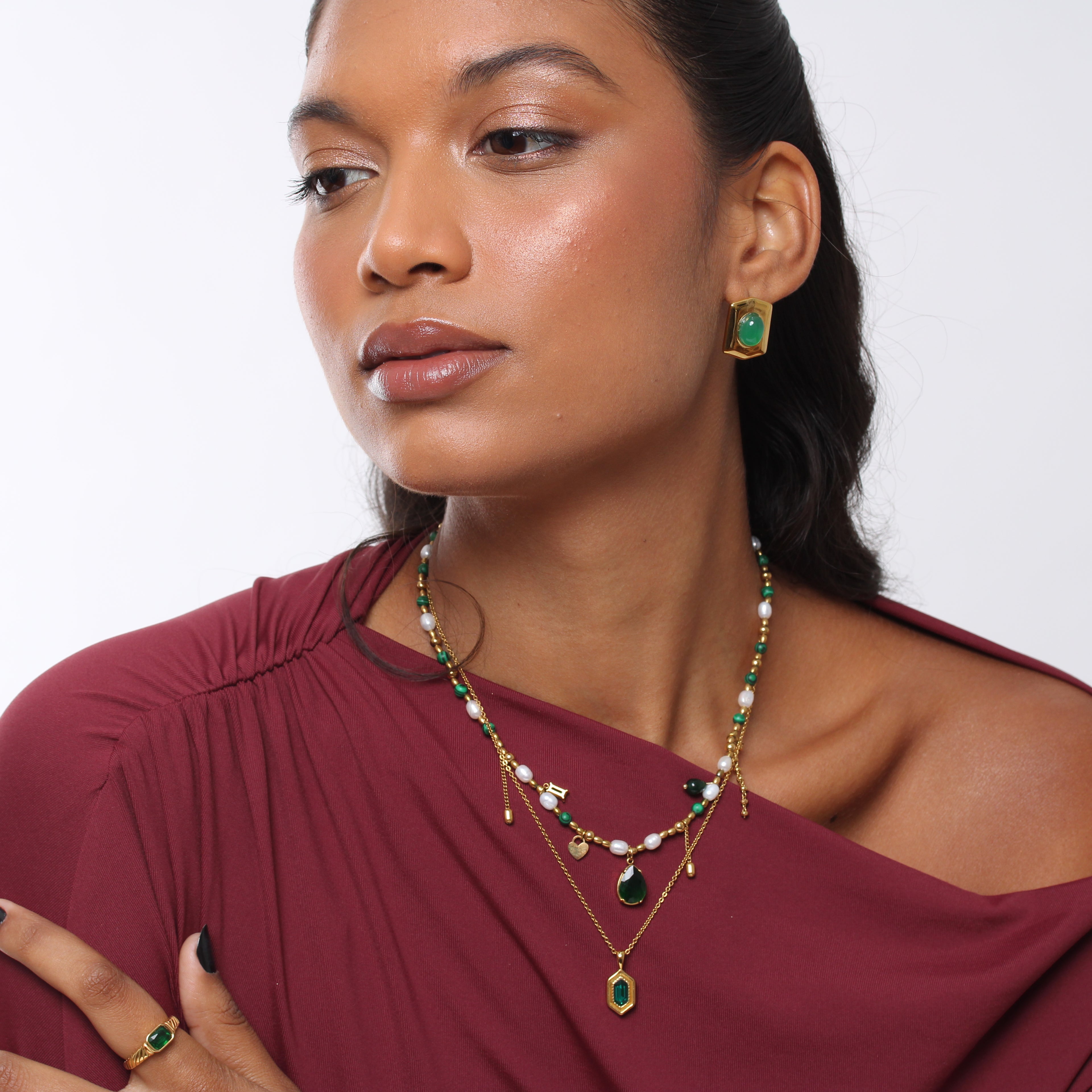 Colar Emerald Hexágono - Banho em Ouro 18K