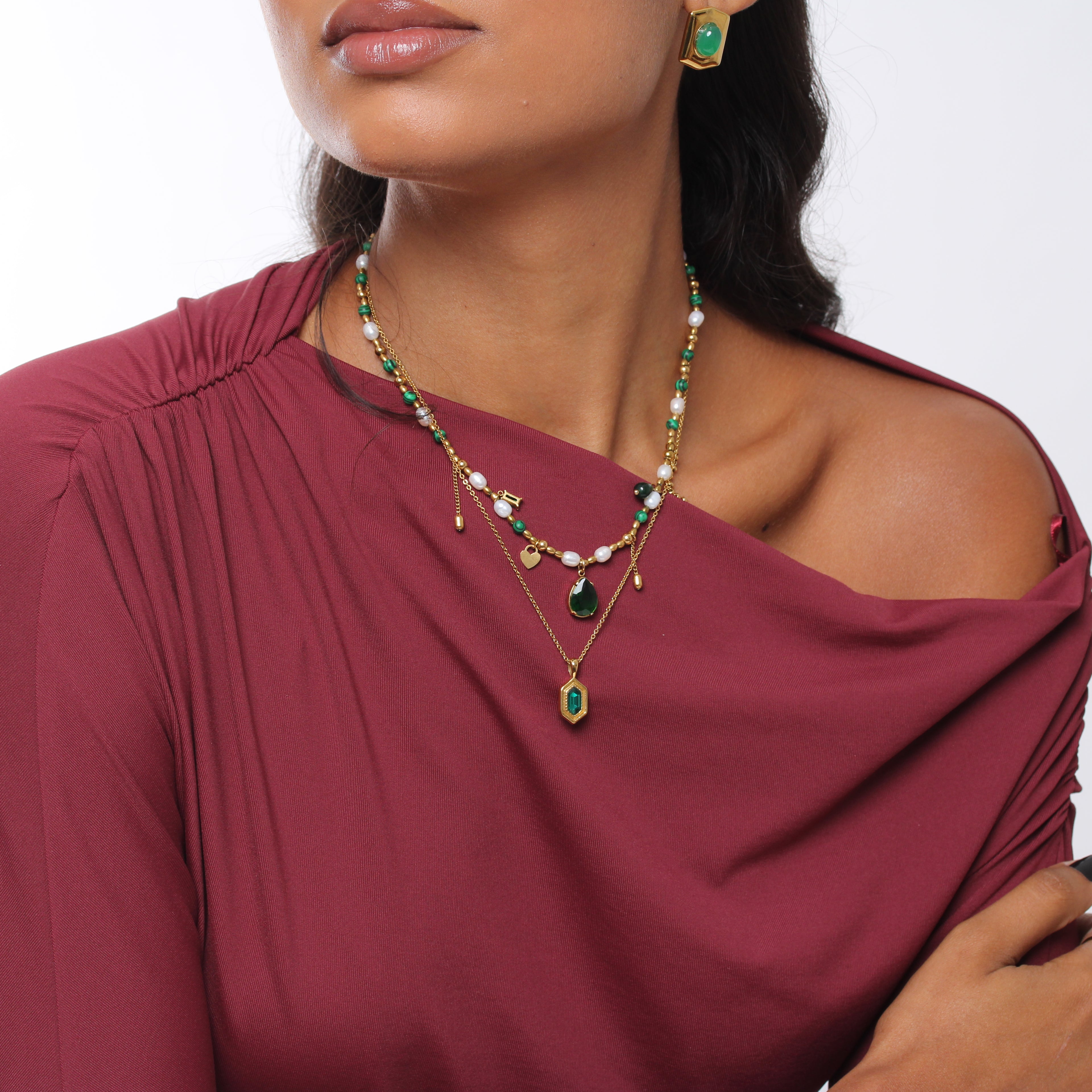 Colar Emerald Hexágono - Banho em Ouro 18K