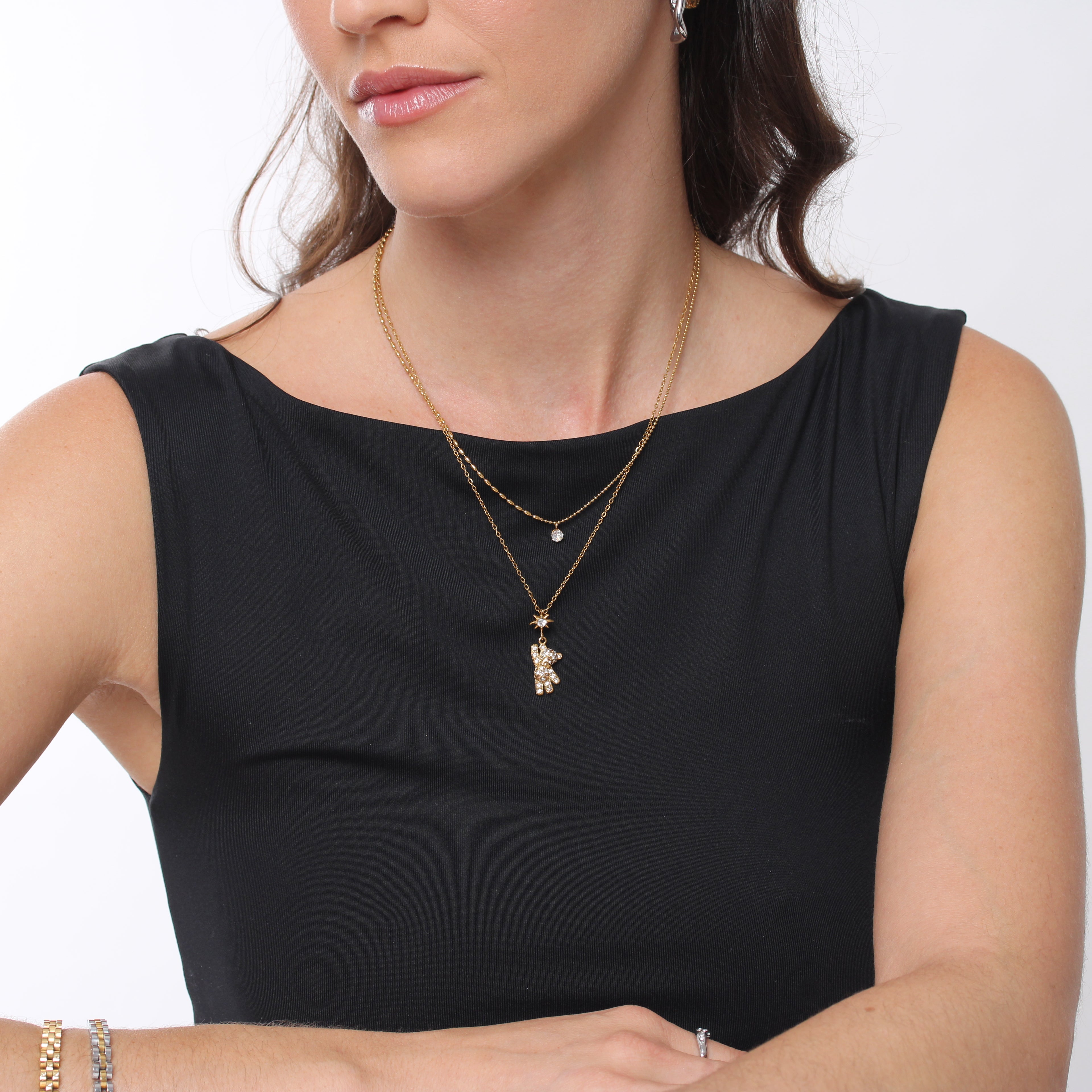 Colar Teddy Com Brilhantes - Banho em Ouro 18K