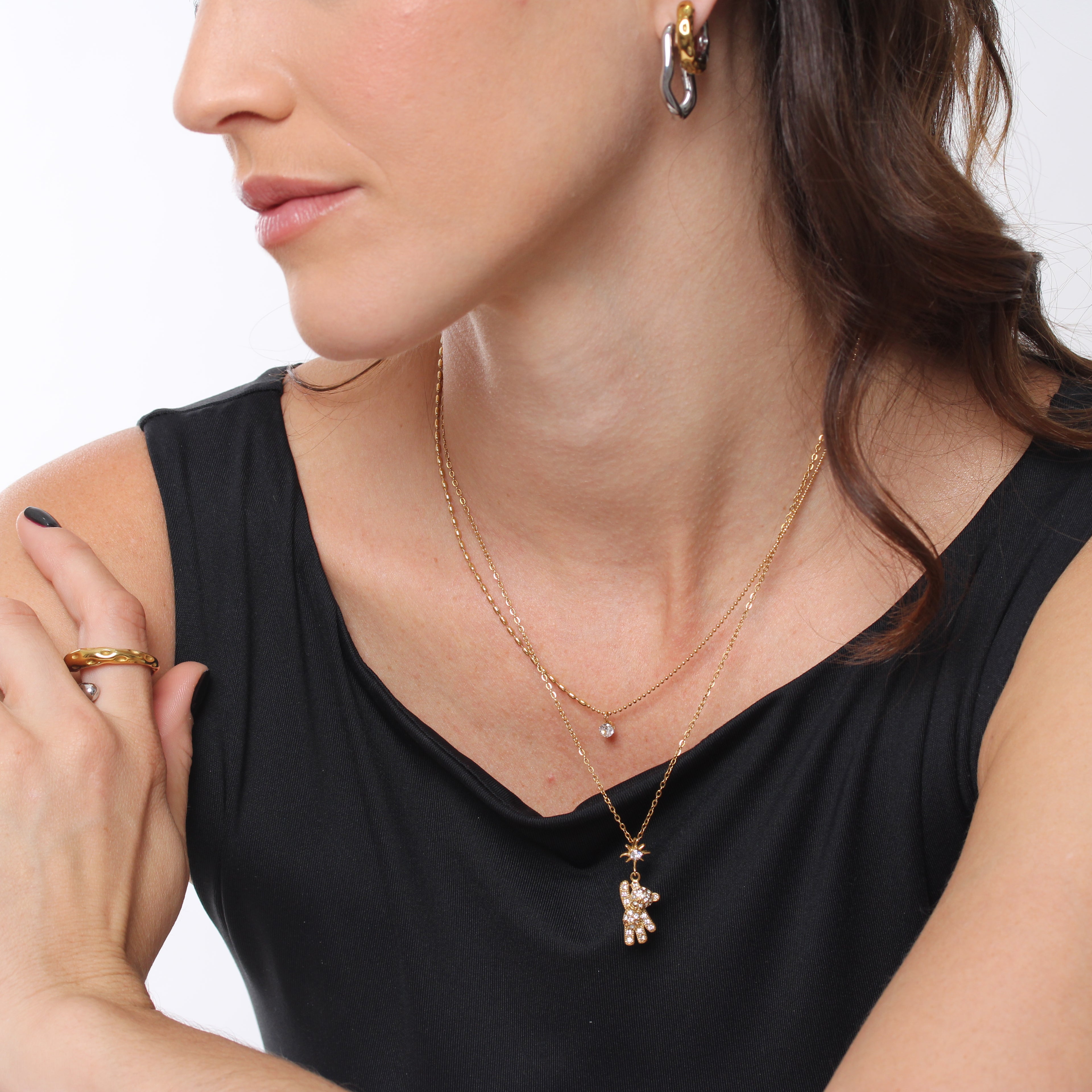 Colar Teddy Com Brilhantes - Banho em Ouro 18K
