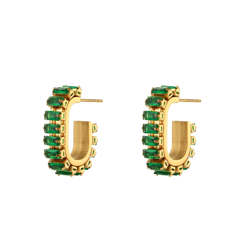 Brinco Oval Emerald Hoop - Banho em Ouro 18K