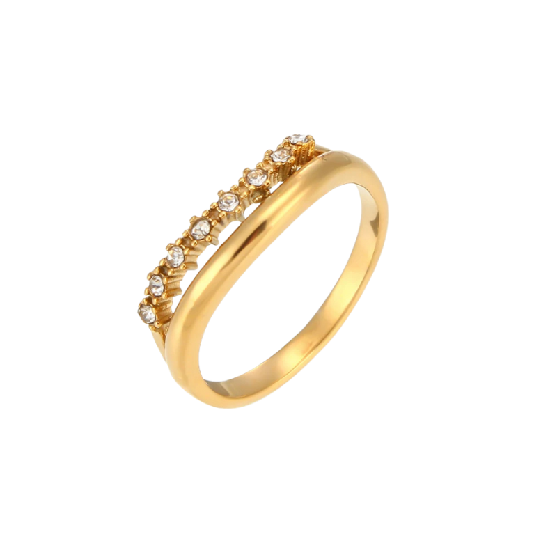 Anel Curvy Stones - Banho em Ouro 18K