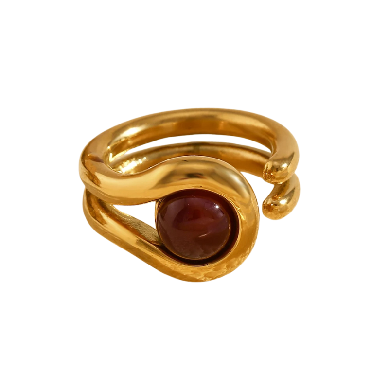 Anel Burgundy Stone - Banho em Ouro 18K