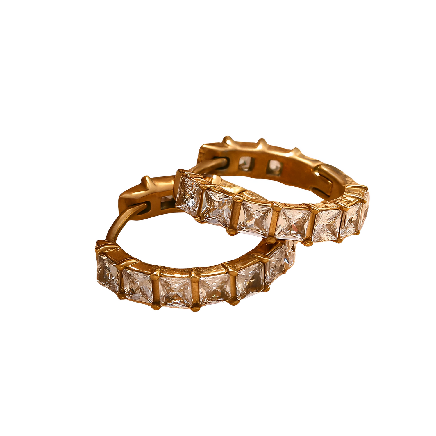 Brinco Diamond Square com Brilhantes - Banho em Ouro 18K