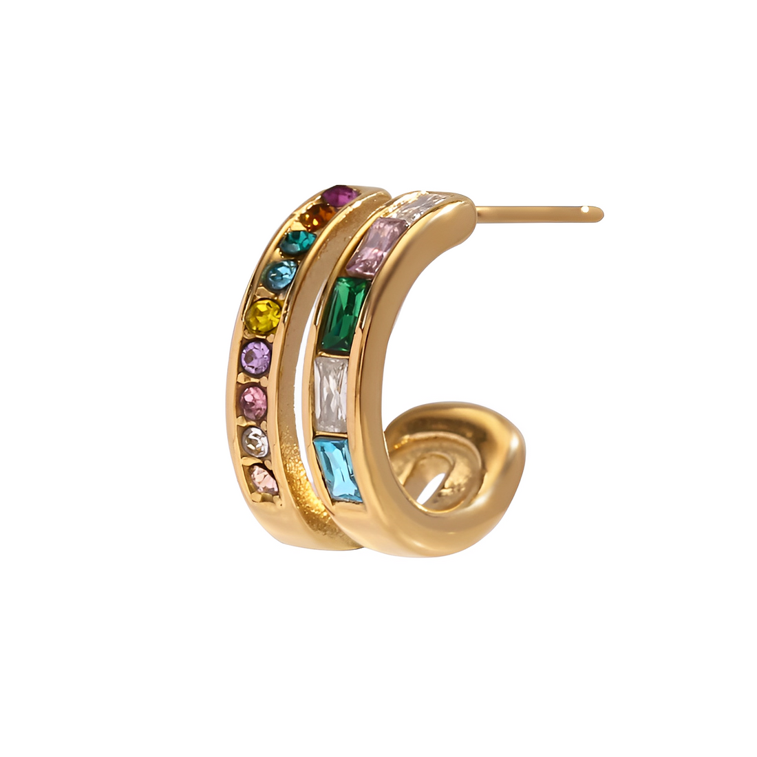 Brinco Sparkly Rows - Banho em Ouro 18K