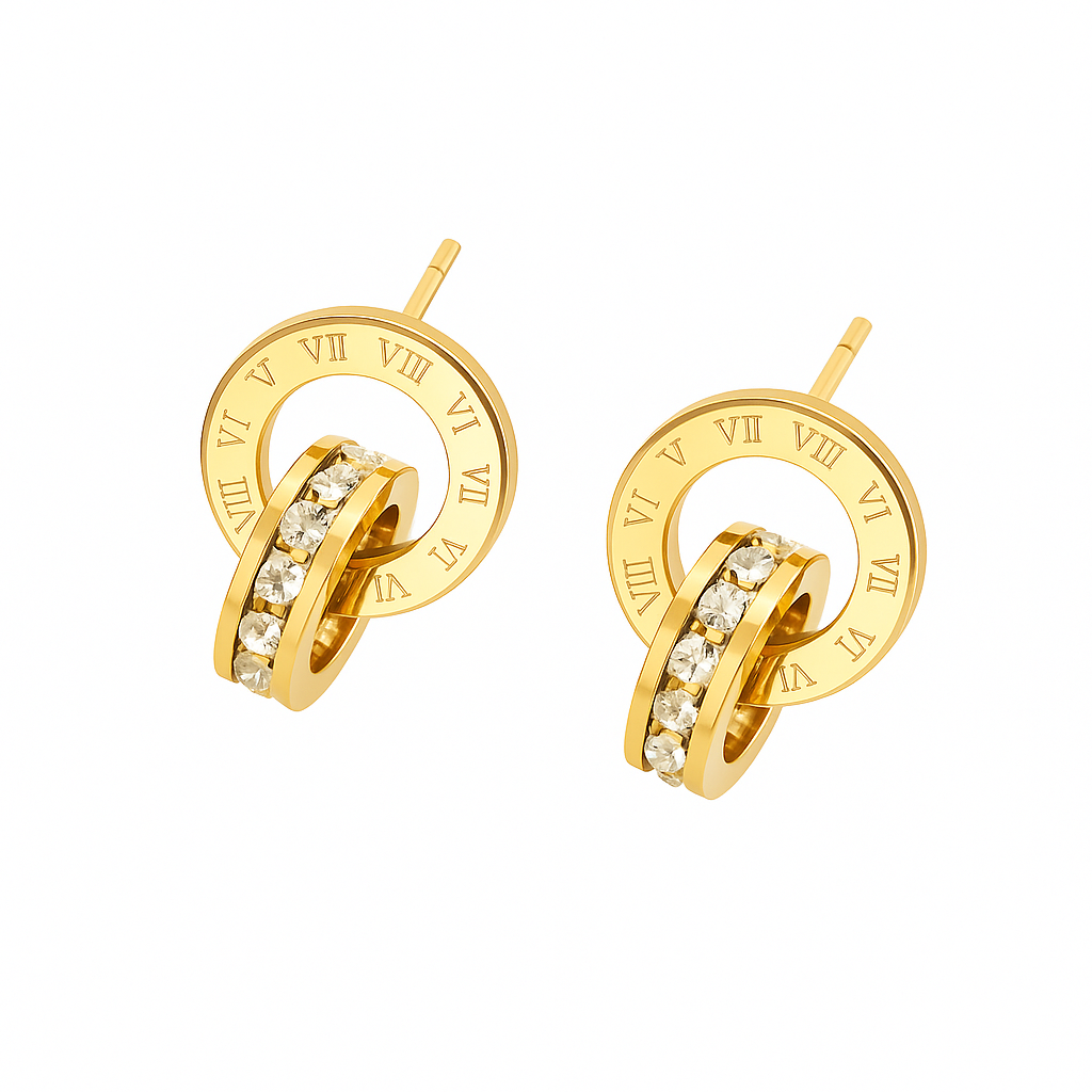 Brinco Roman Numerals - Banho em Ouro 18K