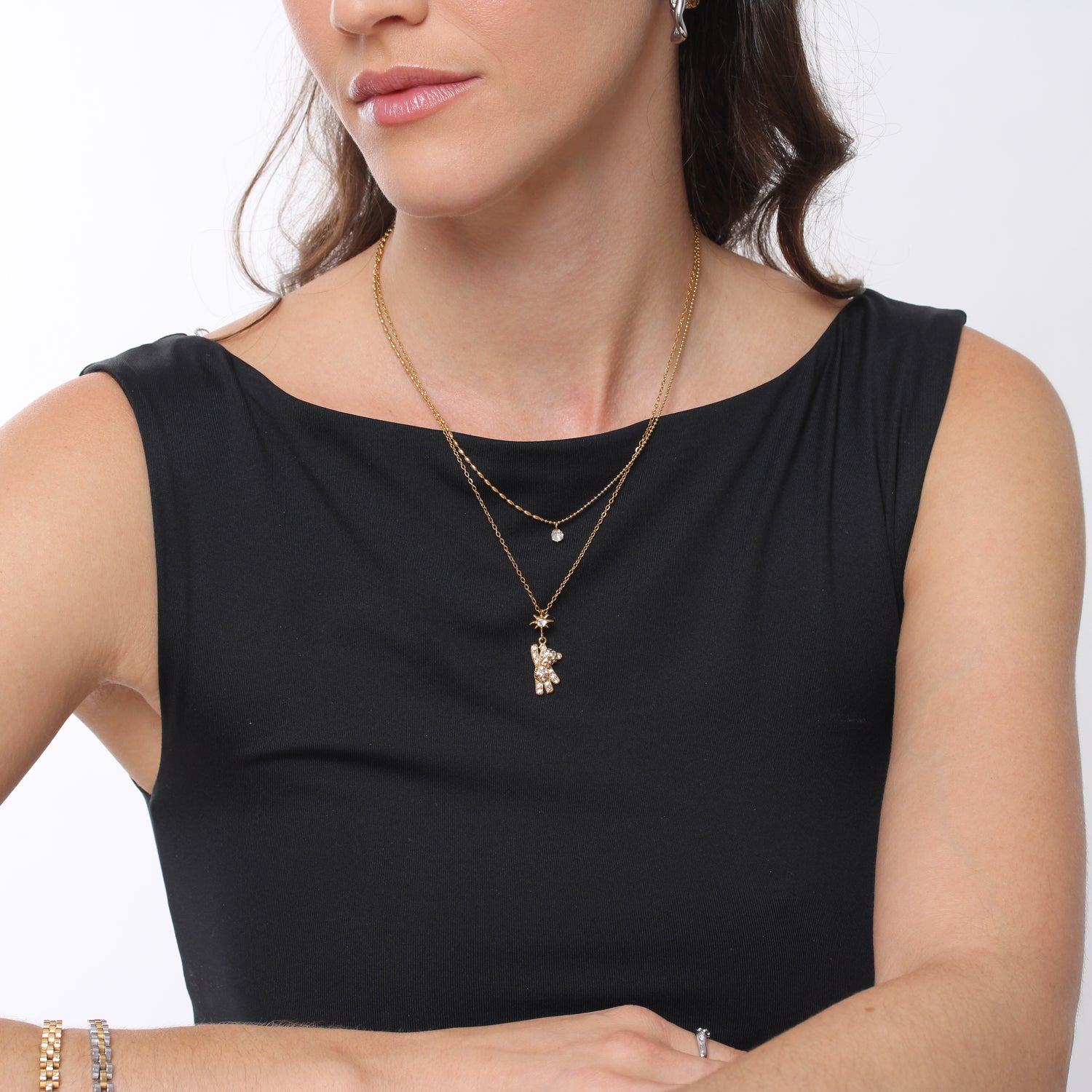 Colar Teddy Com Brilhantes - Banho em Ouro 18K