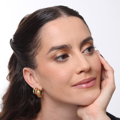 Brinco Sparkly Rows - Banho em Ouro 18K