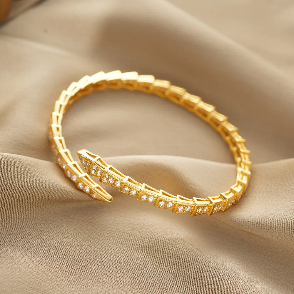 Bracelete Serpenti com Brilhantes - Banho em Ouro 18K