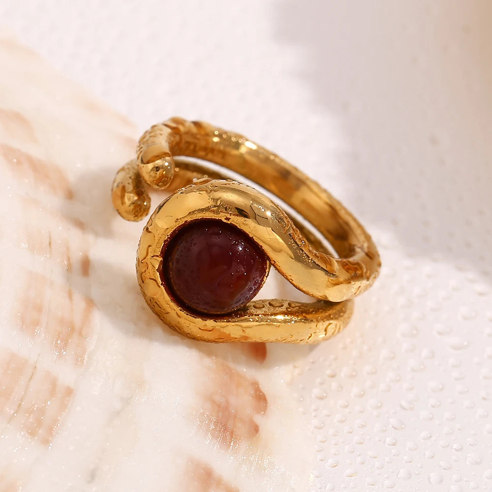 Anel Burgundy Stone - Banho em Ouro 18K