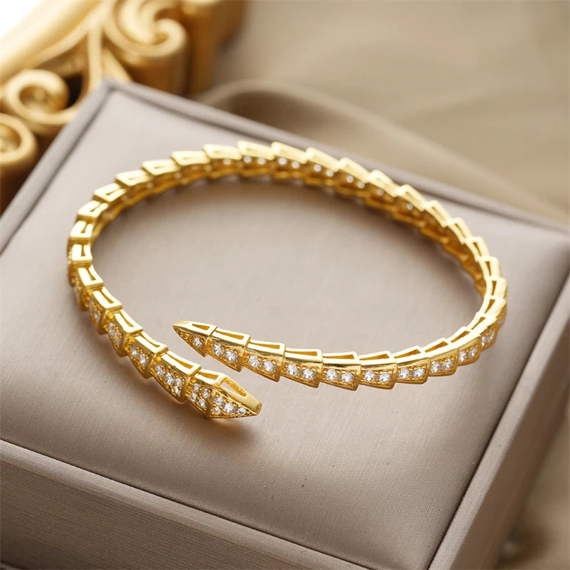 Bracelete Serpenti com Brilhantes - Banho em Ouro 18K