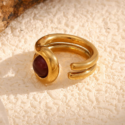 Anel Burgundy Stone - Banho em Ouro 18K