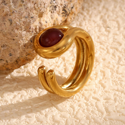 Anel Burgundy Stone - Banho em Ouro 18K